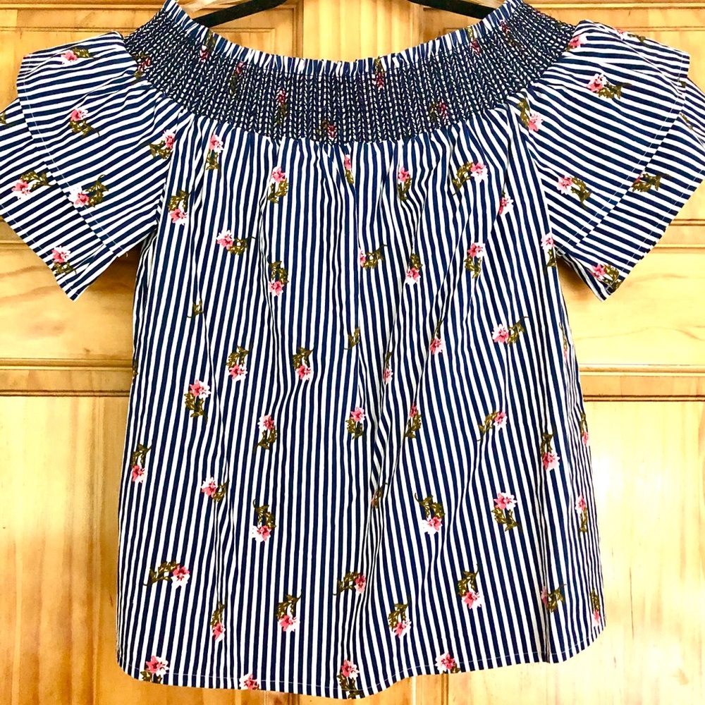 Cold Shoulder Stripped Blouse